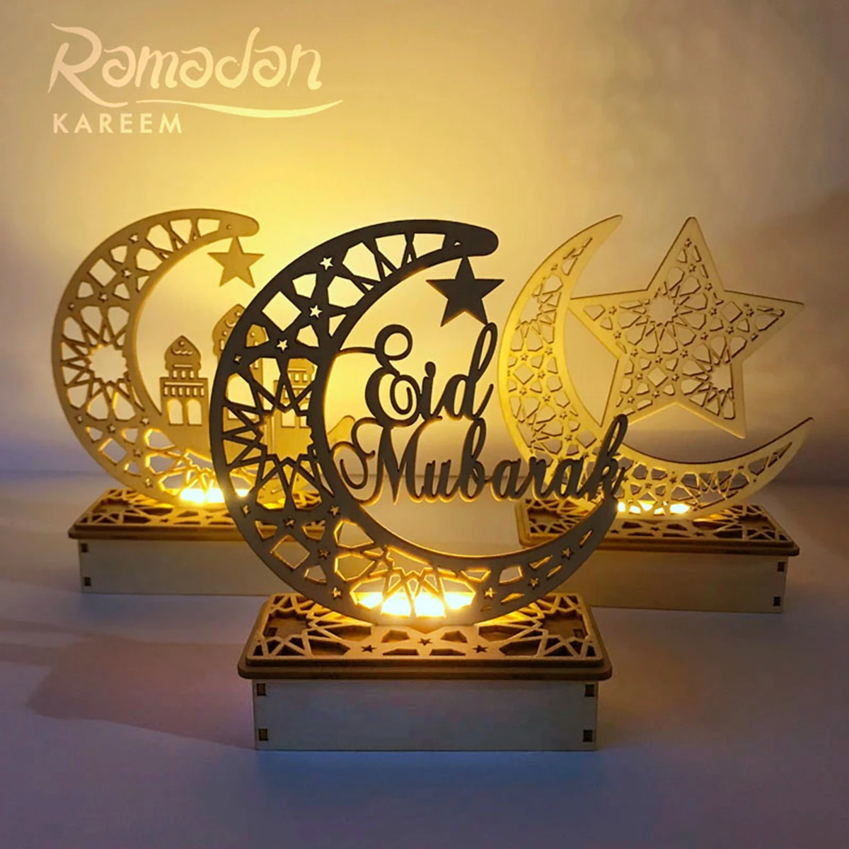 2025 EID Mubarak Wooden Pendant Ramadan Decoration For Home Islamic Muslim Party Decor EID Gifts Abaya AL Adha Kareem Gifts