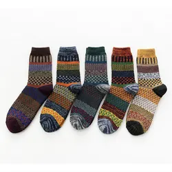 Men's thick socks retro thick needle jacquard men's and women's socks Christmas 5 Pair