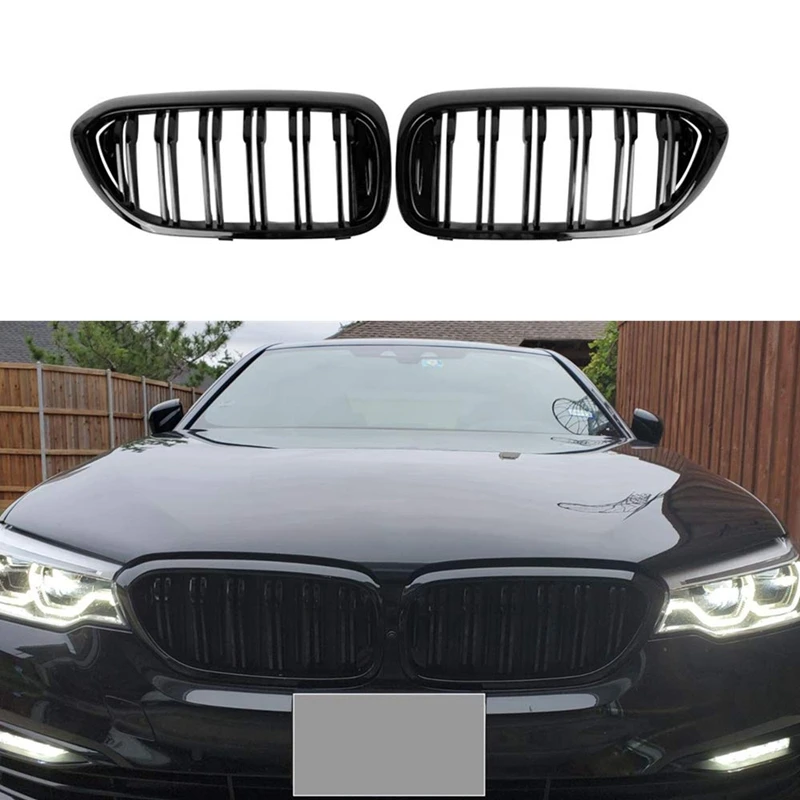 Front Bumper Kidney Grille Grill for BMW G30 G31 G38 5 Series 525I 530I 540I 550I with M-Performance Black Double Line Kidney Gr