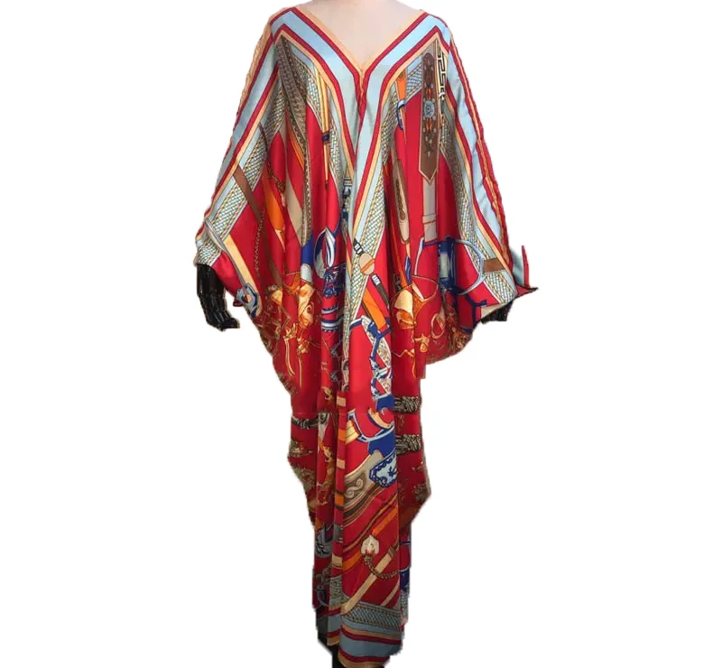 New Arrival V-neck европейская одежда Printed silk Bohemian dresses for women party Dashiki batwing Sleeve Kaftan Long dress