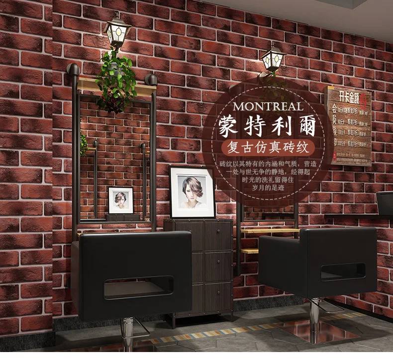 3D three dimensional Retro Red brick cultural brick antique brick brick pattern wallpaper barber shop industrial wallpaper