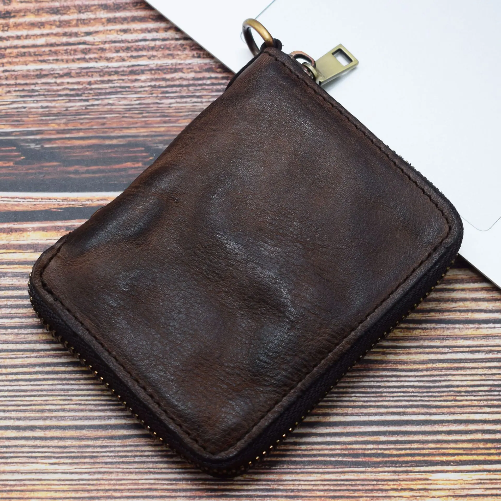 Genuine Leather Men Wallet Vintage Cowhide Coin Pocket Card Holder Japanese Men Bifold Purse High Quality Zipper Short Wallets