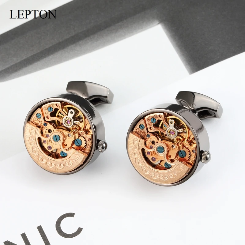 Hot Sale Functional Watch Movement Cufflinks Lepton Steampunk Gear Watch Mechanism Cufflink for Mens Relojes gemelos