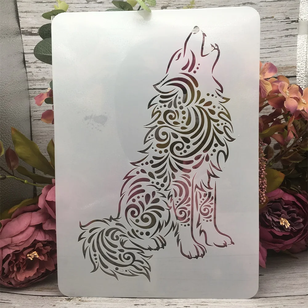 A4 29*21cm Wolf Sit Cry DIY Layering Stencils Painting Scrapbook Coloring Embossing Album Decorative Template