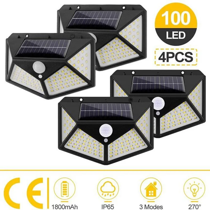 

New 100 LED Solar Light PIR Motion Sensor Wall Light Outdoor Waterproof Garden Courtyard Lamp for Garden Decoration Street Light