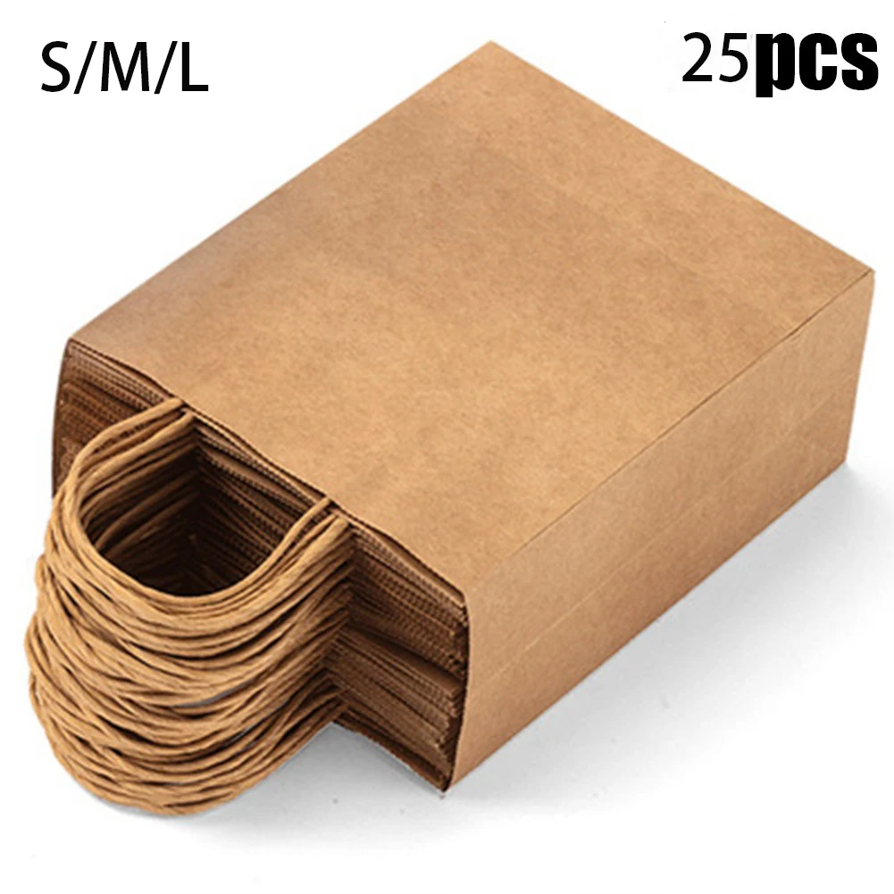 

25PCS Bulk Kraft Paper Gift Bags Shopping Carry Craft Brown Bag With Handles DIY Bag Party Festive Supplies