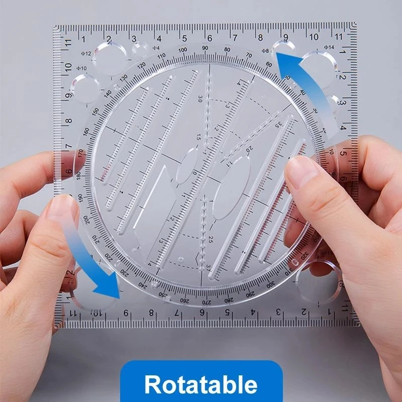 Multifunctional Drawing Ruler Multipurpose Draw Round Curve Horizontal Parallel Line Vertical Parallel Line