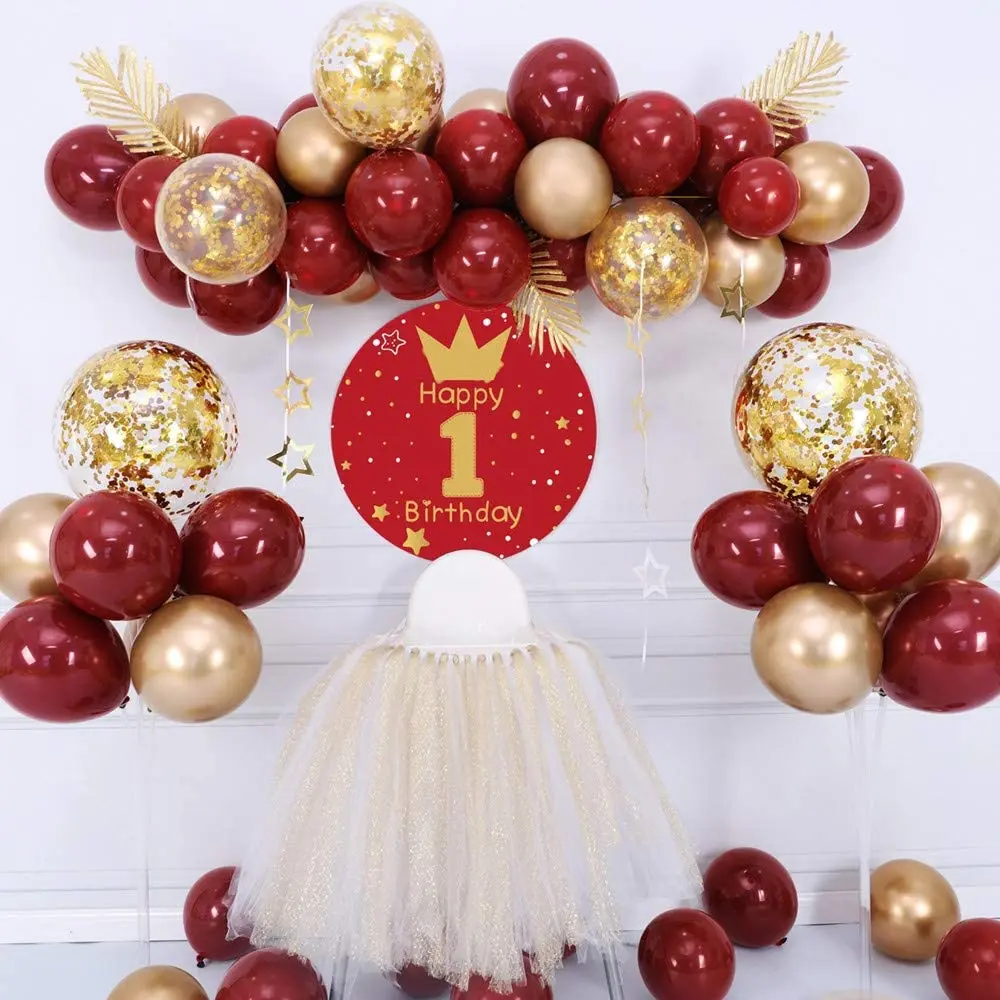 106pcs Red Gold Balloons Garland Arch Kit for Birthday Wedding Bridal Shower Bachelorette Baby Shower Party Balloons Decoration