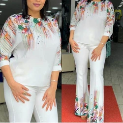 2 Piece Set Africa Clothes 2022 African Dashiki New Dashiki Fashion Suit Top And Trousers Super Elastic Party Big Size For Lady