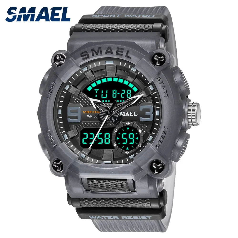 Military Watch Army Sports 50M Waterproof Big Dial Clock LED Light Week Display Quartz Wristwatch Digital 8052 Sport Watches Men