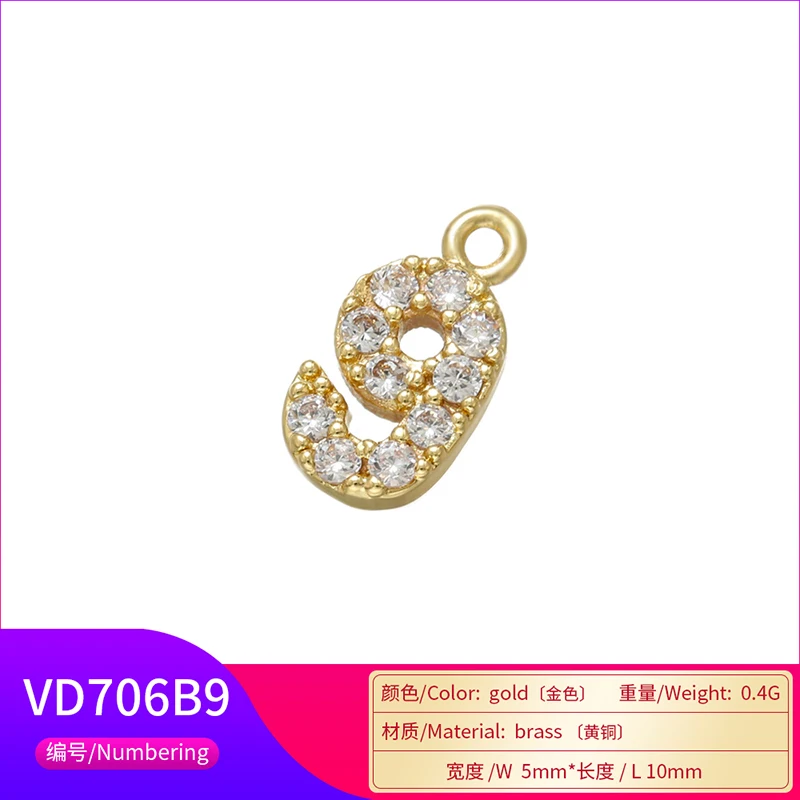 5Pcs/lot,5x10mm Gold-color Arabic Number Charms Pendant for Women\'s Necklaces Earrings Jewelry Accessories Model:VD648