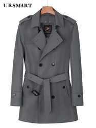 Gabardina informal de doble botonadura para hombre, cortavientos de longitud media, chaquetas finas de talla S-6XL, color marrón, primavera y otoño, novedad