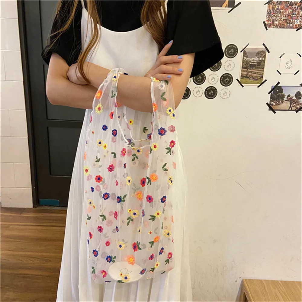 Female Foldable Shopping Bag Eco Reusable Tote Bag Recycle Floral Fruit Vegetable Grocery Shoulder Bags Sac Fourre Tout Femme