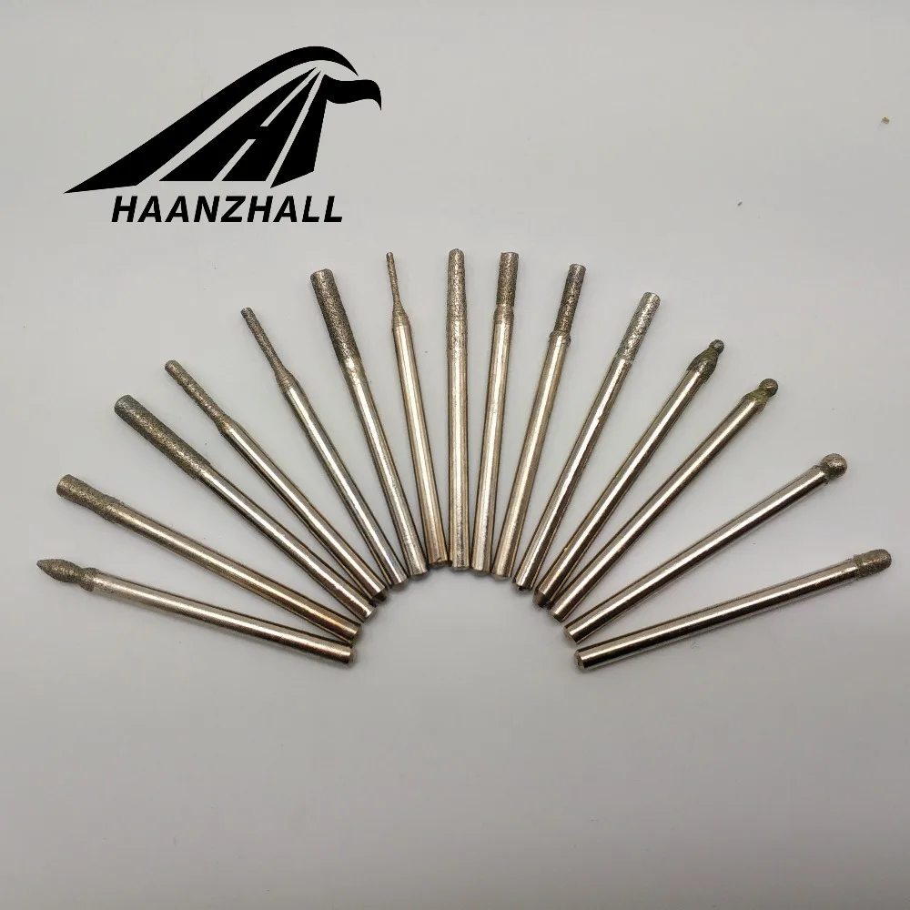 30PCS 3mm Mini Drill Bits Diamond Burs Grinding Wheel Abrasive Shank Wood Stone Engraving for Dremel Power Tools Accessories