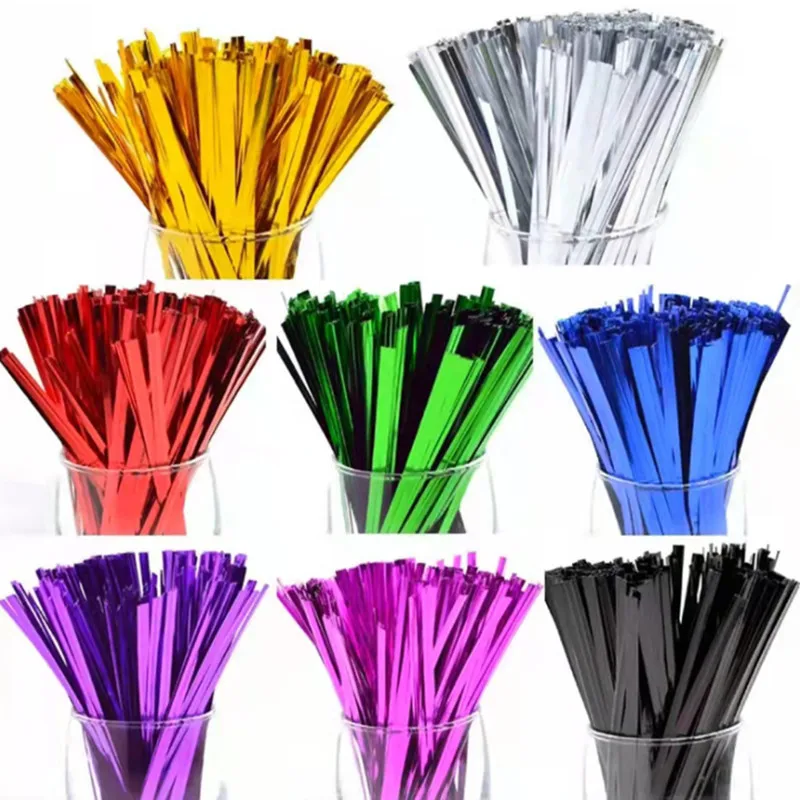 800Pcs Bag 6/8/10/12/15cm Gold Silver Green Red Blue Purple Black Metal Wire Tie Candy Baking Gift Packaging Bag Sealing Tie