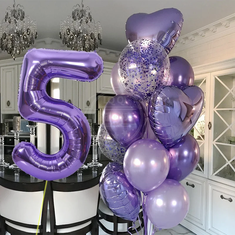 12pcs boy Girl Birthday Balloons 40inch Purple Number baloon 3rd Birthday Party Decoration Kids anniversaire 9/1/3 years old