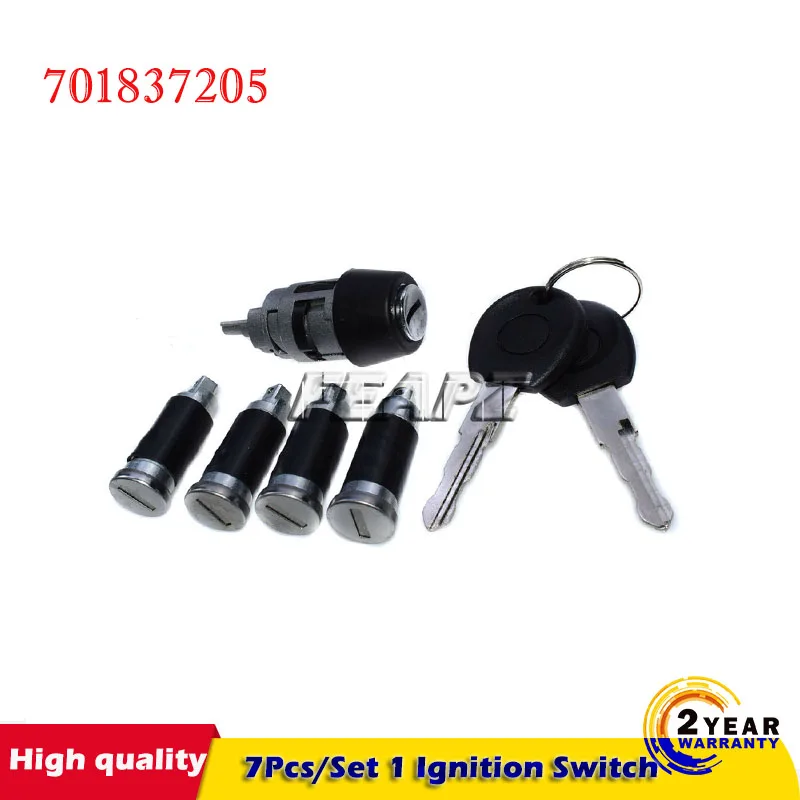 7Pcs/Set 1 Ignition Switch 4 Door Lock Barrel W/ 2 Keys For VW T4 Caravelle MK IV 1990-2003 Transporter 701837205