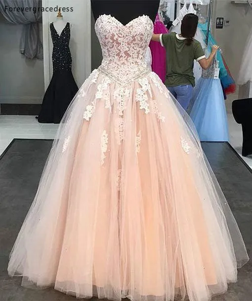 Peach Color Quinceanera Dress Tulle with Lace Appliqued Formal Holidays Wear Graduation Party Pageant Gown Custom Made