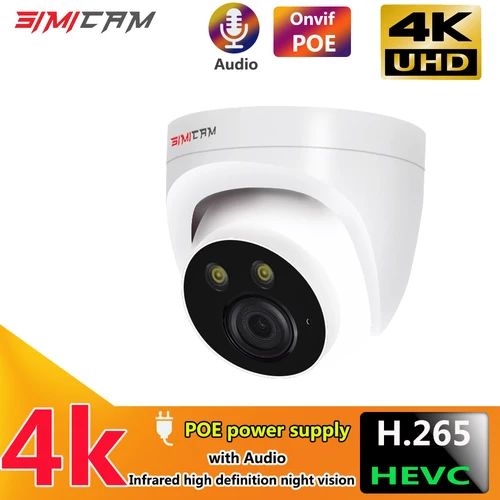Cámara IP 4K de 8MP, vigilancia POE Onvif H265, domo de Audio Onvif HD, visión nocturna, detección humana, 48V, 4MP, vídeo CCTV de seguridad para NVR
