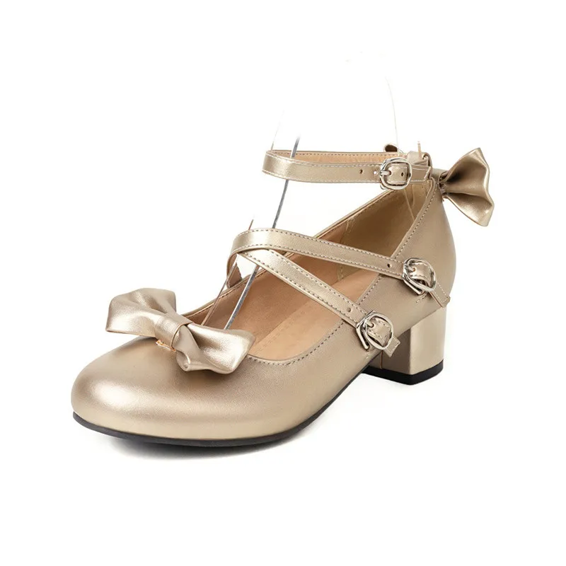 

YQBTDL 2022 милые женские туфли на блочном каблуке с ремешком на щиколотке, женские туфли-лодочки из искусственной кожи для вечевечерние Мэри Джейн, женская обувь с бантом золотого цвета