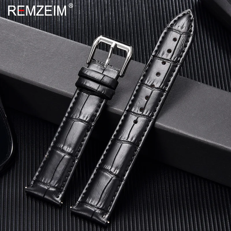 REMZEIM Universal Leather Watchband 16mm 18mm 20mm 22mm 24mm Men Women Black Brown Leather Calfskin Watch Strap Bracelet