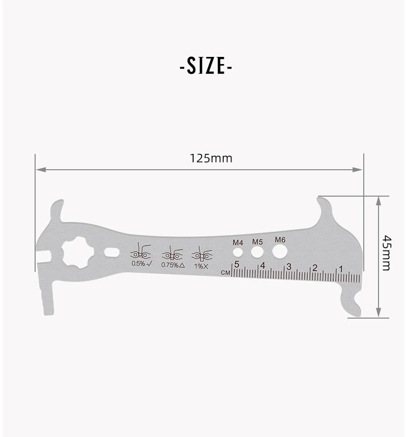 6 in 1bicycle Chain Measurer Wear Screw measurement Chain hook Stainless steel caliper Measuring instrument repair tool