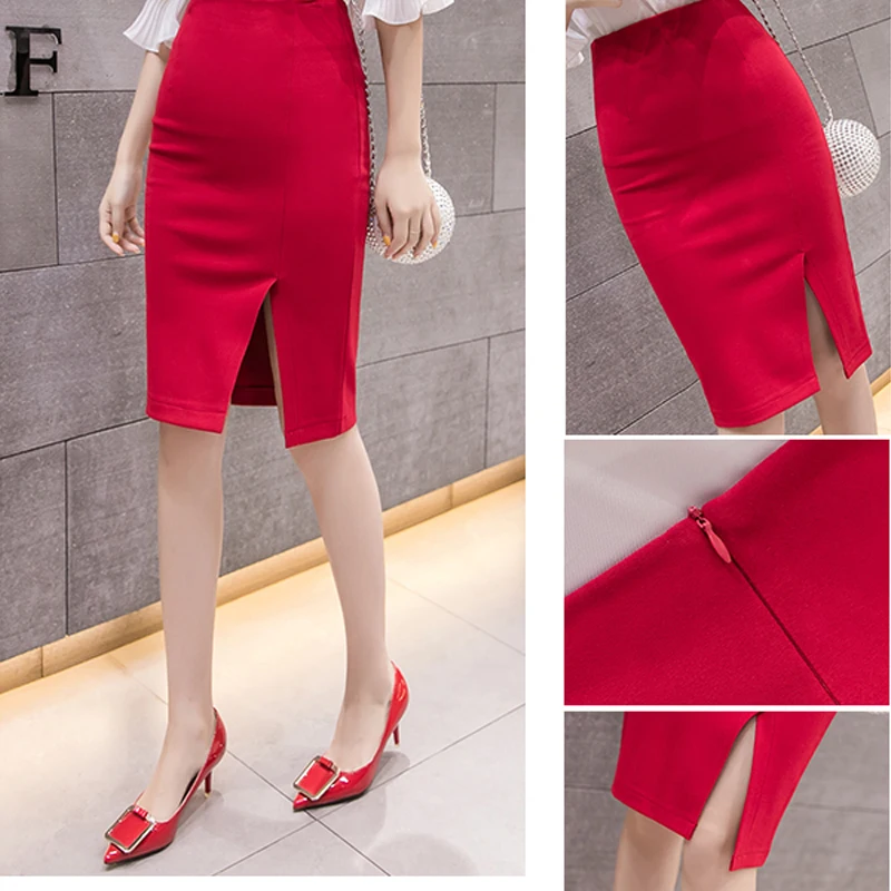 Summer Women Pencil Skirt Slim Hight Waist Skirt Red Black Office Lady Skirt Women Faldas Mujer Moda 2024 Spódnice damskie E944