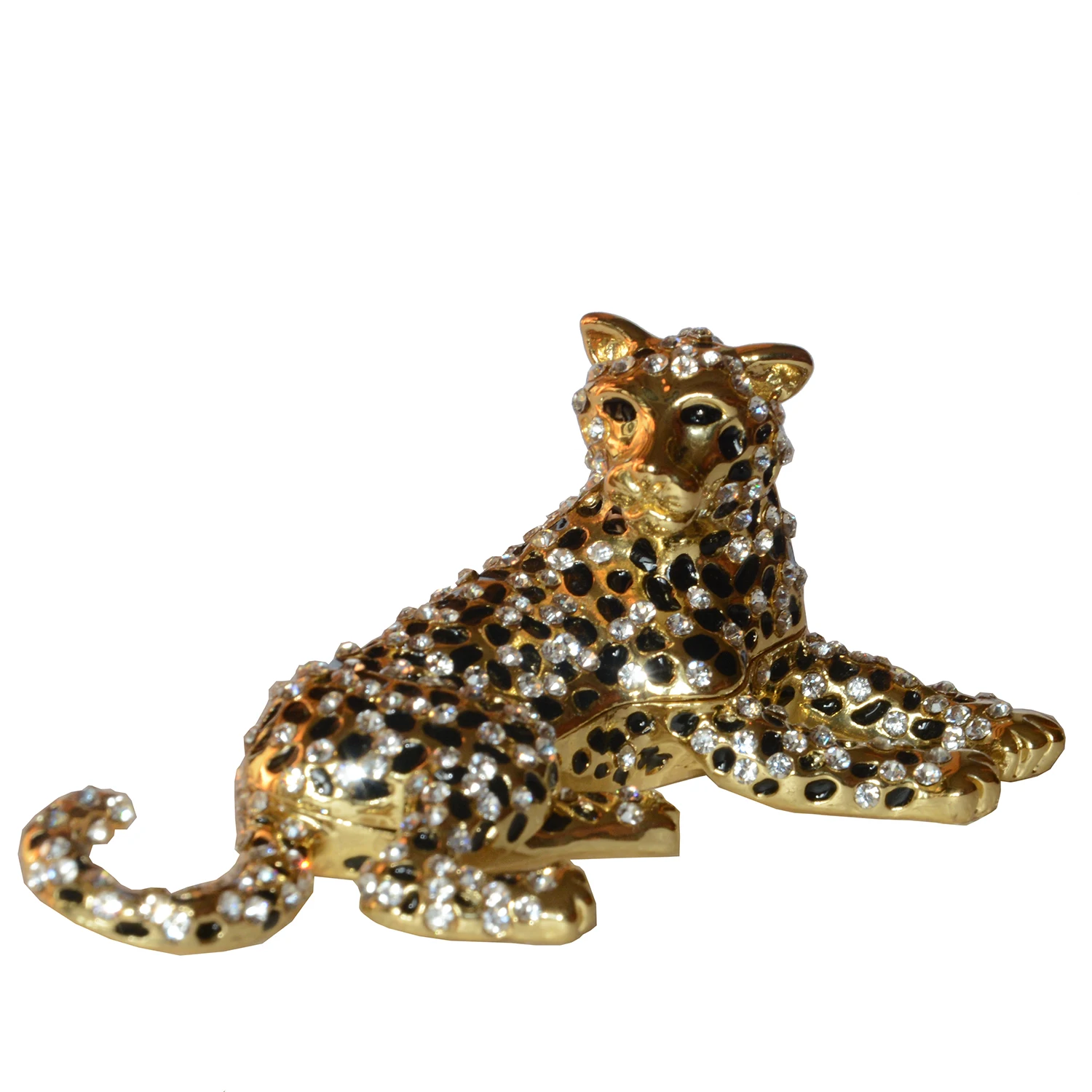 Leopard Jewelry Trinket Box, Metal Jewelry Container, Wildlife Animal Figurine view 2