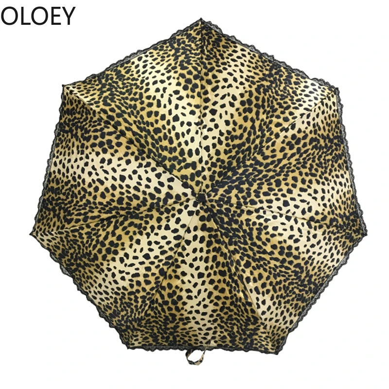 Big Full Automatic Umbrella Sun Parasol Folding Creative Leopard Pattern Lace Uv Umbrella Rain Women St. Patrick\'s Day Umbrellas