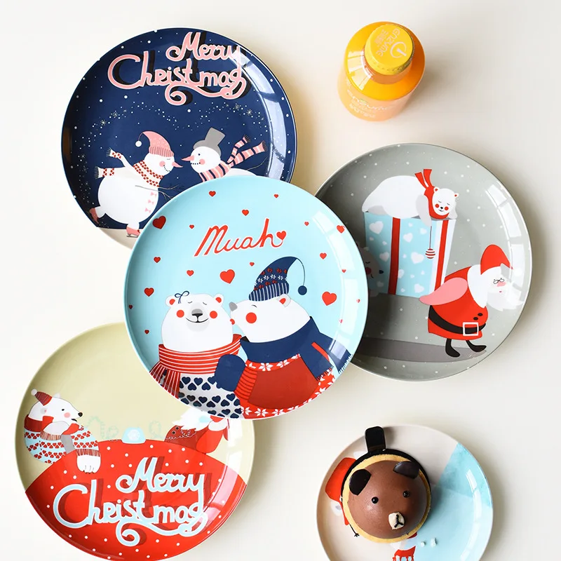 

Christmas Cartoon Kitchen Supplies Plates Ceramic Steak Dinner Plates Fruit Dessert Plate Household Western Food Plate Tableware