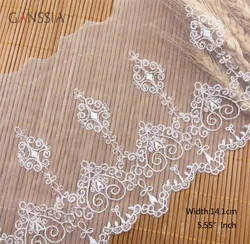 1yard larghezza: 14.1cm dolce cuore pizzo ricamato lacci Trim bianco avorio per fai da te garza foulard abbigliamento decorazione (ss-2422)