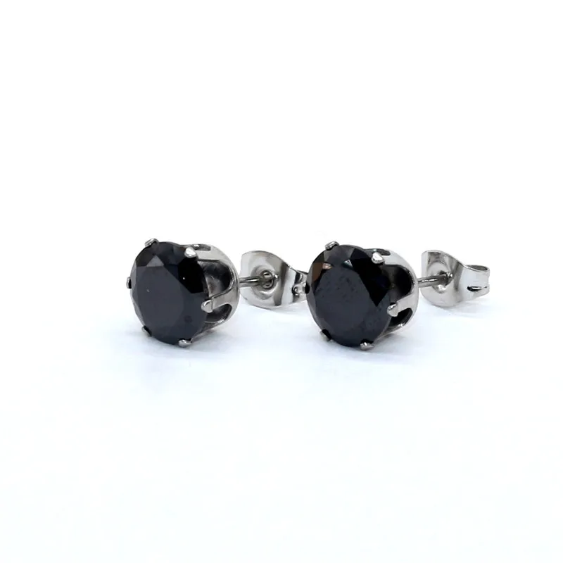 Edelstahl mit AAA-runden, schwarzen Zirkonia-Steinen, Ohrringe für Damen und Herren, vergoldet, hypoallergen, hochwertiger Schmuck. – Detail 9