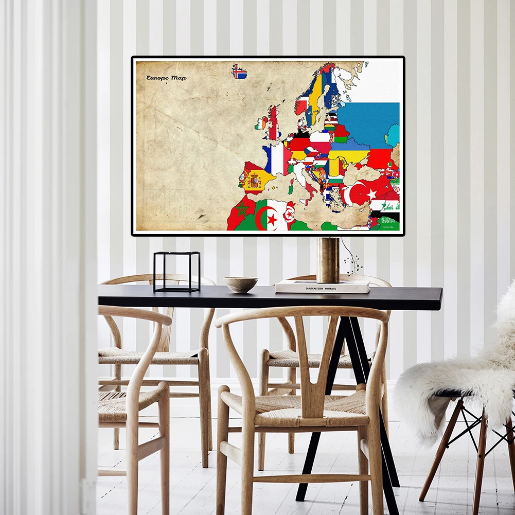 90*60cm The Europe Map of Vintage Wall Art Posters and Prints Canvas Painting School Supplies Office Living Room Home Decoration