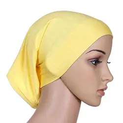 Women Hijabs Muslims Solid Color Cotton Cap Elastic Breathable Headwrap Under Scarf Shawl Hat 2021