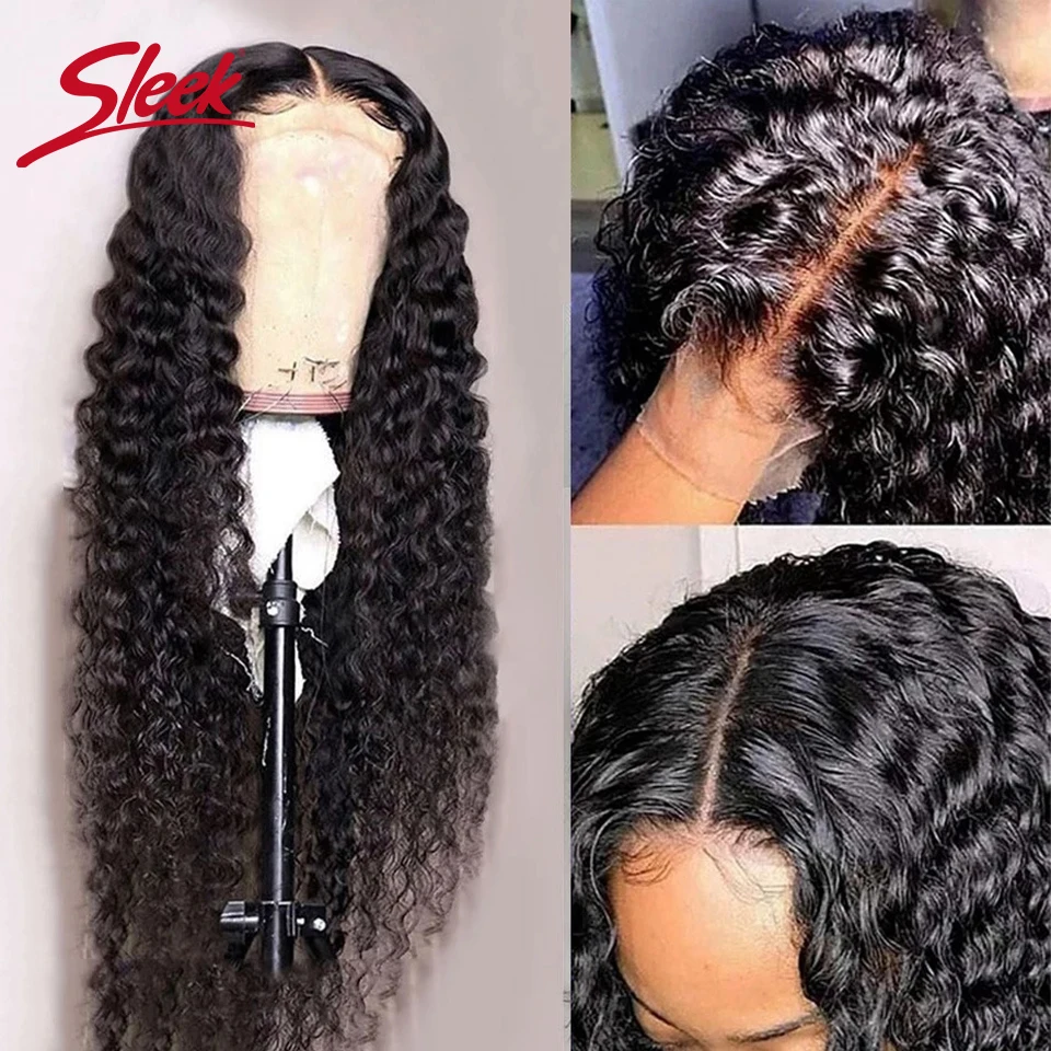 Sleek Brazilian Deep Wave Wig 13*4 T Lace Front Part Hair 4X4 Closure Lace Wigs Natural Color Remy Human Hair Wigs For Black