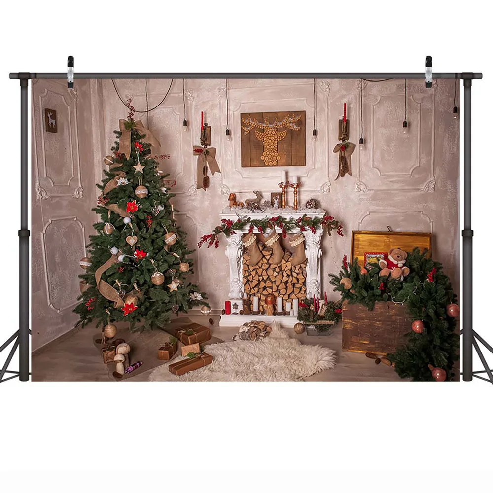 Weihnachten Hintergrund für Fotografie Winter Familie Party Kamin Socken Ziegel Wand Foto Hintergrund Glocke Weihnachten Baum Photo