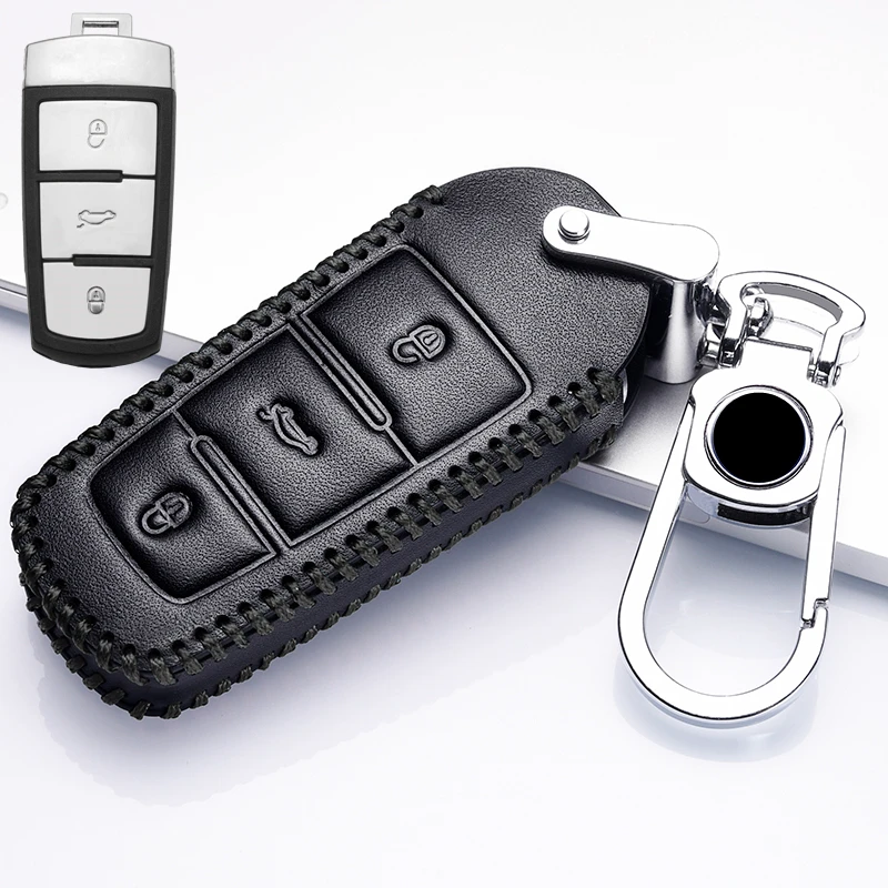 Leather Car Key Cover Case For Volkswagen VW CC Passat B6 B7 Passat 3C CC Maogotan R36B5B7L Auto Key Cover Car Styling