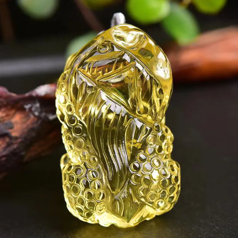 

Natural Yellow Citrine Quartz Pi Xiu Carved Pendant 38x20mm Brazil Women Men Jewelry Clear Citrine Beads Necklace AAAAA