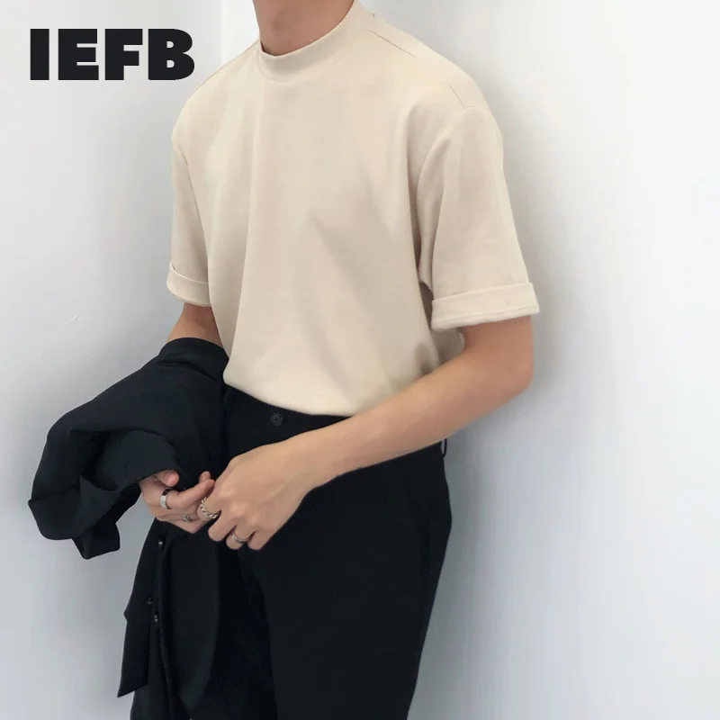 IEFB / men\'s wear 2023 summer fashion Solid Color Turtleneck Short Sleeve Tee for men and women korean style casual tops 9Y969