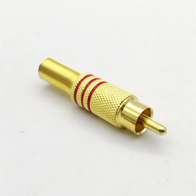 DALCAN 4Pcs/2pairs Gold Plated RCA Connector Plug Audio Male Connector With Metal Spring Cable Protector red black