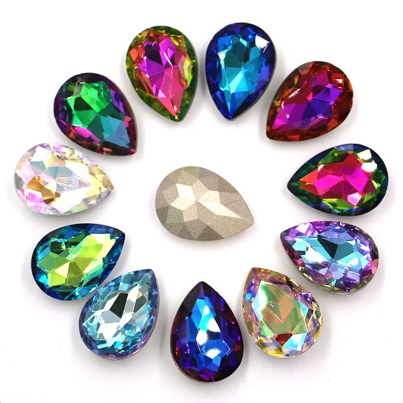 HFOUR Jewelry Making 10*14mm/13*18mm Teardrop Shape Pointback Glass Crystal Ab Rhinestones Glue On Garment/Bags/Shoes