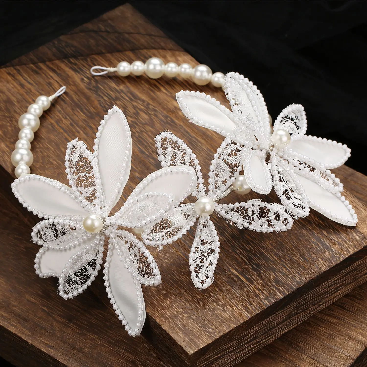 Pure White Piece Lace Flower Crystal Headband Bridal Wedding Styling Accessories