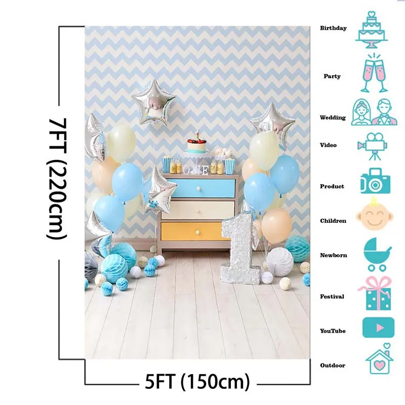 Mocsicka Customized Chevrons Wall Balloons 1st Birthday Cake Baby Photography Backgrounds Photographic Backdrop for Photo Studio