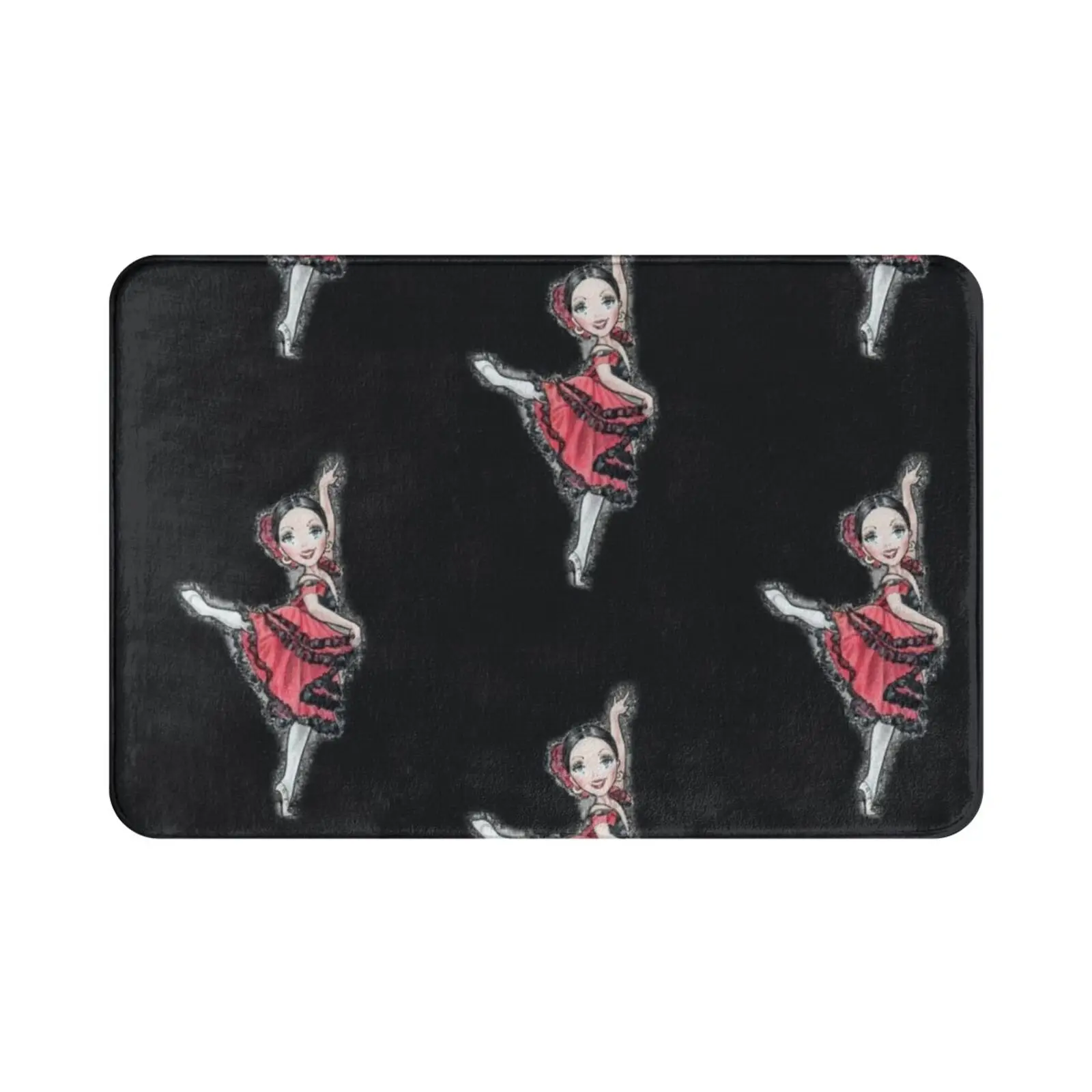 Spanish Dancer In Red Carpet Mat Rug Cushion Soft Dance Spanish Latino Ballerina Red Flamenco Cartoon Style Cute