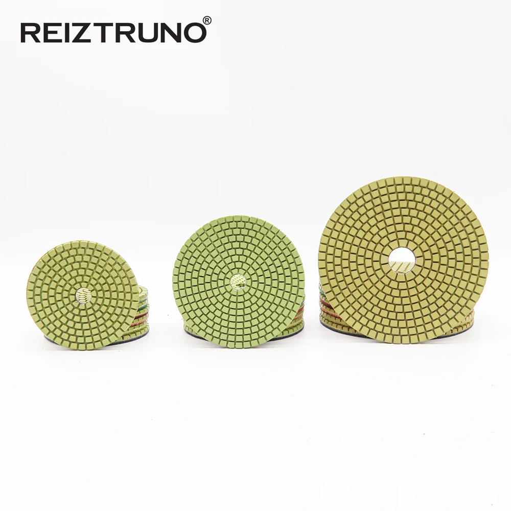 3 Buah Reiztruno 80Mm/100Mm/125Mm Bantalan Pemoles Berlian untuk Marmer Batu, Granit, Alat Pemoles Kuarsa, Hijau, Pemoles Basah
