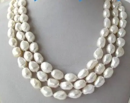 

3 Strands 8-9White Baroque Freshwater Pearl Necklace