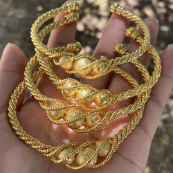 4pcs Ethnic Bead Gold Color Dubai Bangles For Women 24K Ball Copper Saudi Arabic Bracelet Girls  Africa Bangles Wedding jewelry