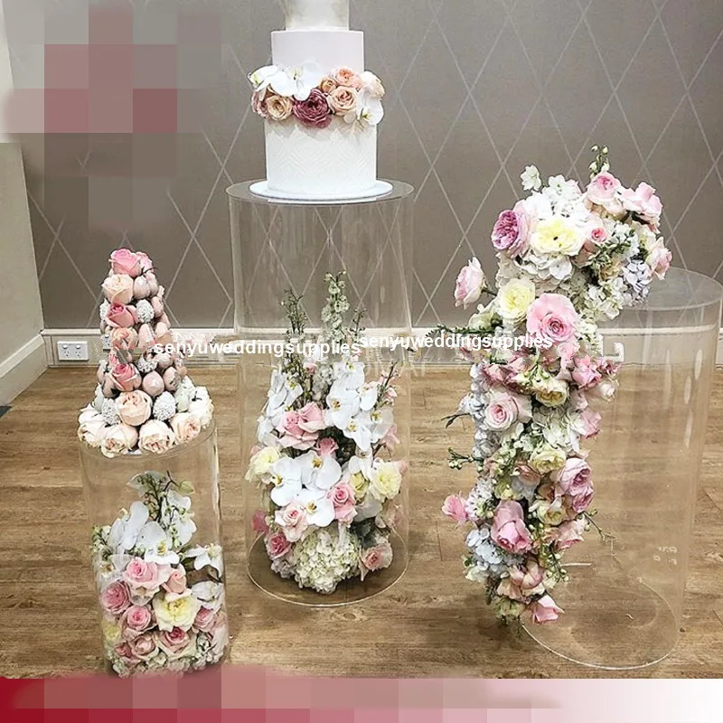 

Clear Acrylic Square Cylinder Plinth Stands Display Pedestal For wedding flower stand plinth stand for wedding stage senyu1888