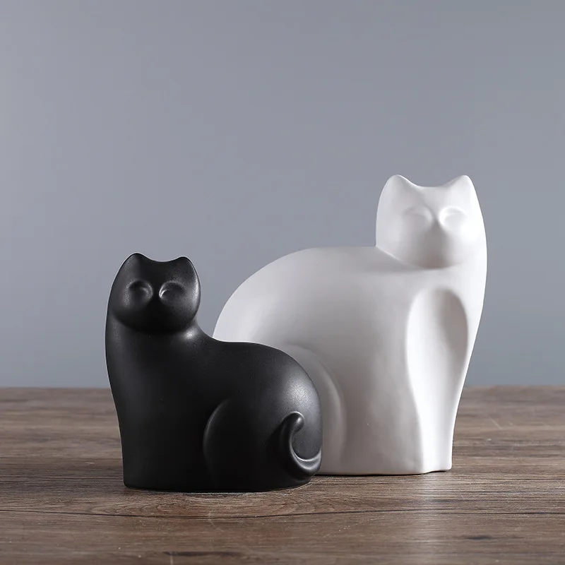 

Nordic Creative Ceramics Black and White Cat Ornaments Porch Living Room Home Decoration Decoration Office Desk Lucky Cat Crafts