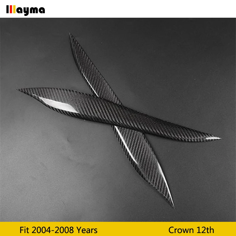 Carbon Fiber headlight Covers Eyelids Eyebrows For Toyota Crown 12th 2004 - 2008 CROWN front light carbon decorative sticker 2pc